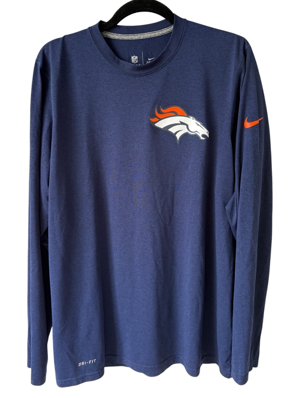 Denver Broncos Shirt Nike Dri Fit Blue On Field Apparel Long Sleeve Mens M
